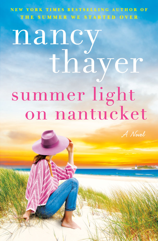 Cover to Summer Light on Nantucket featuring a women in pink on the beach.